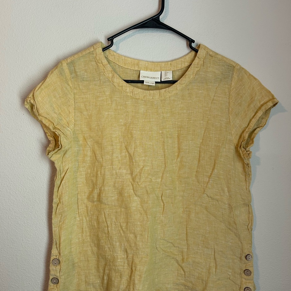 Women’s Cynthia Rowley Top Yellow Small Linen Beach Coastal Casual Button Hem